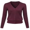Light Weight Solid V-Neck Button Closure Long Sleeves Sweater Cardigan Burgundy2 1XL view 3