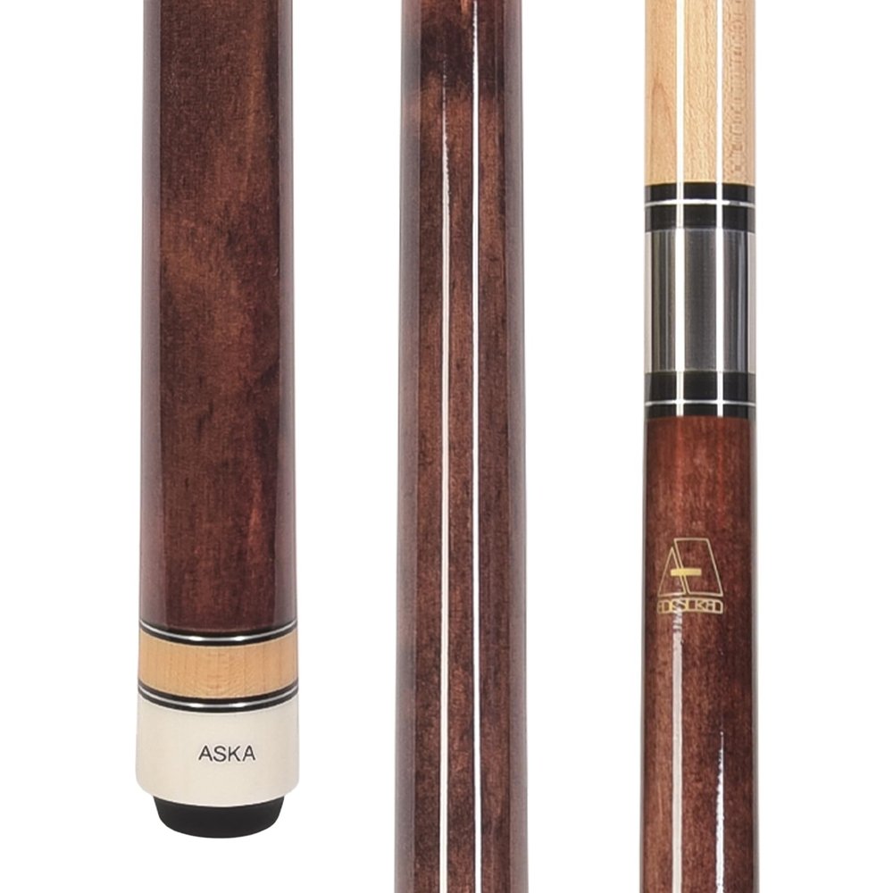 ASKA L3 No Wrap Pool Cue Stick, 58" Hard Rock Canadian Maple, 13mm Hard Tip, 5/16x18 Stainless Steel Joint (Mahogany 19-Ounce)