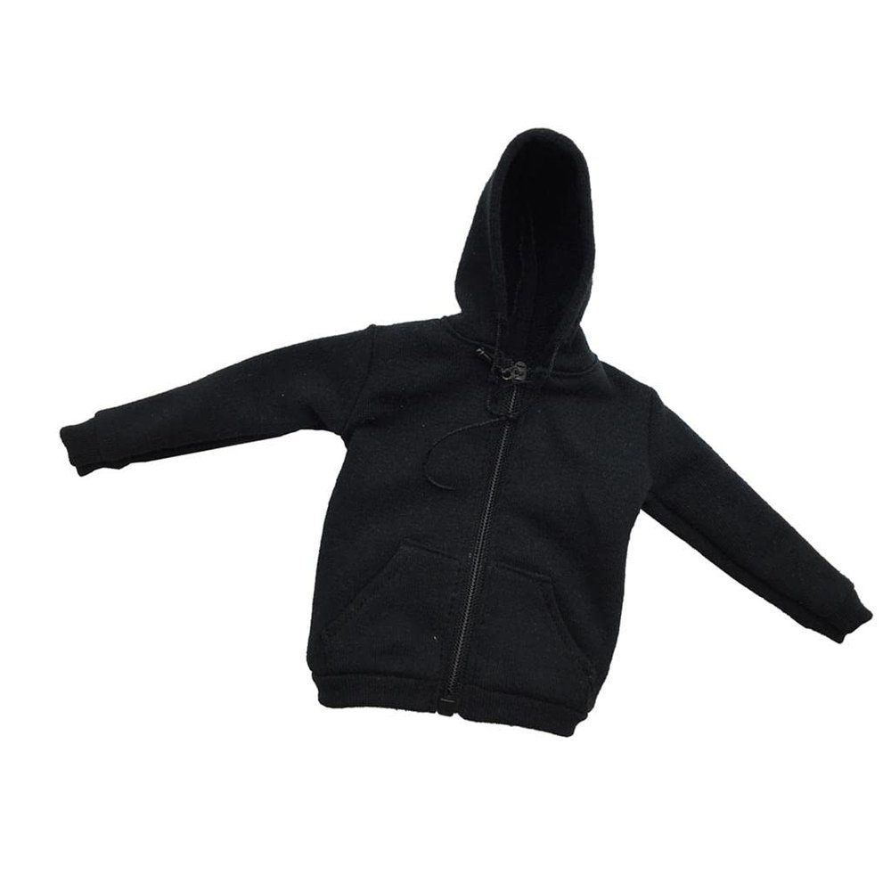1/6 Scale Black Fastener Up Hoodie, Action Figure Hooded Sweatshirt, Cloth Jacket for 12" Male Doll, Easy Dressing, Fine Craftsmanship, Compatible Collector Accessory