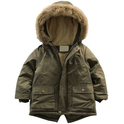 EISHOW Baby Boys' Winter Jackets Down Coats Toddler Faux Fur Hooded Overcoat Dress Warm Cotton Lined Thick Trench Outerwear (Army Green,2-3T,2 Years,3 Years)