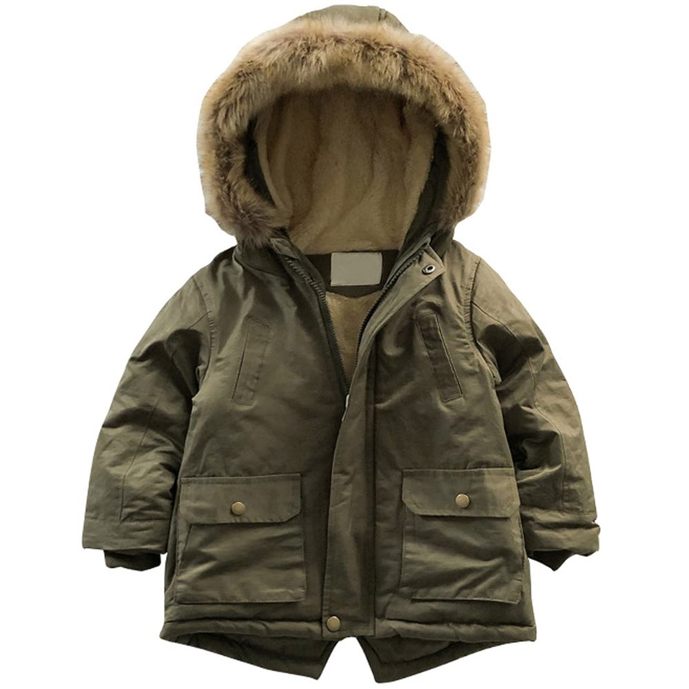 EISHOW Baby Boys' Winter Jackets Down Coats Toddler Faux Fur Hooded Overcoat Dress Warm Cotton Lined Thick Trench Outerwear (Army Green,2-3T,2 Years,3 Years)