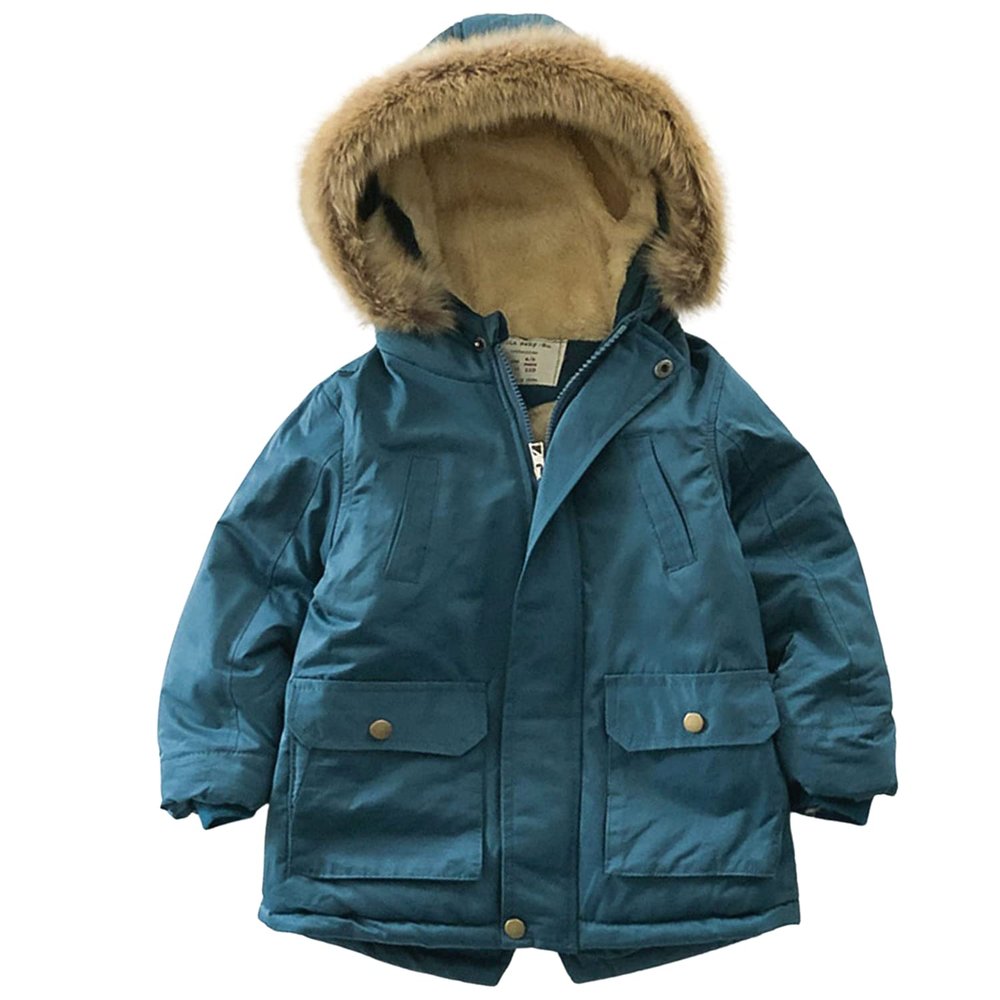 EISHOW Baby Boys' Winter Jackets Down Coats Toddler Faux Fur Hooded Overcoat Dress Warm Cotton Lined Thick Trench Outerwear (Blue,8-9T,8 Years,9 Years)