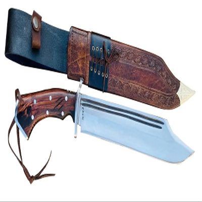 EGKH -15 inch blade Conqueror Knife With Leather Sheath - 5160 Carbon Steel Blade, Gripper Rose Wood Handle with Guard - Hand made in Nepal