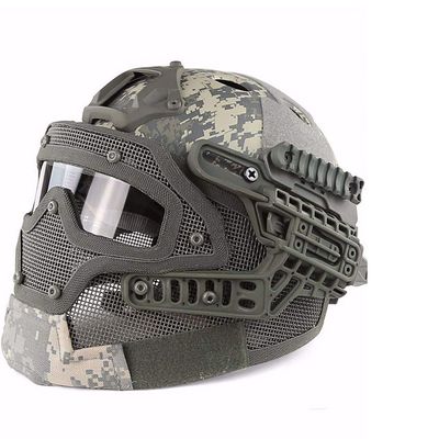 Outdoor Airsoft Shooting Head Protection Gear Adjustable Head Locking Strap Suspension System PJ Fast Tactical Helmet with Mask with Goggles - ACU