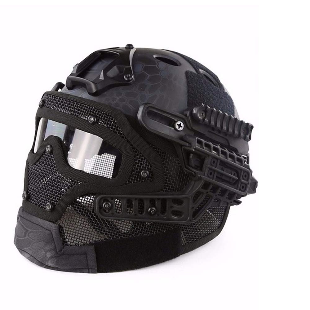 Outdoor Airsoft Shooting Head Protection Gear Adjustable Head Locking Strap Suspension System PJ Fast Tactical Helmet with Mask with Goggles - Typhoon