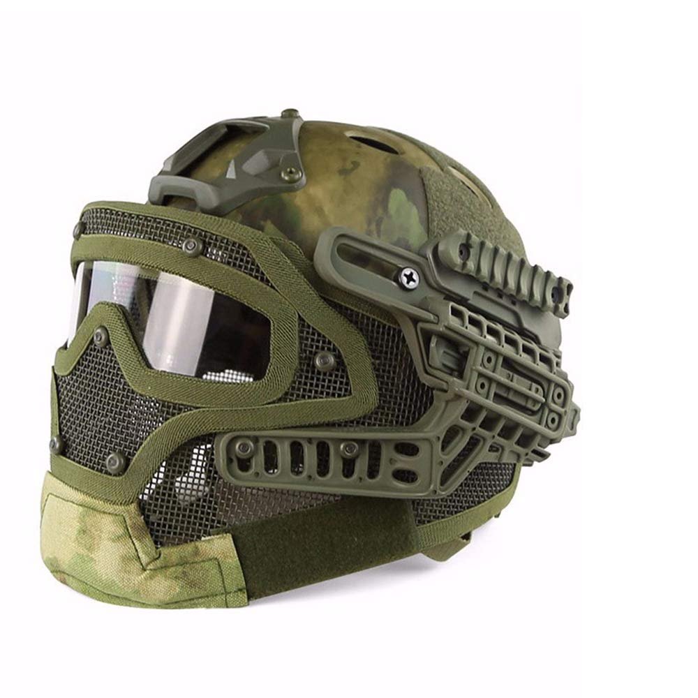 Outdoor Airsoft Shooting Head Protection Gear Adjustable Head Locking Strap Suspension System PJ Fast Tactical Helmet with Mask with Goggles - A-TACS FG