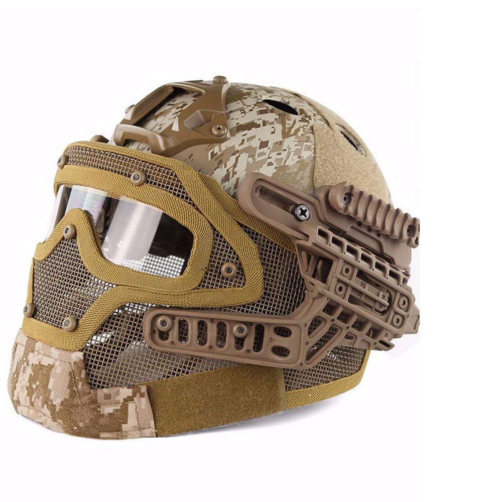 Outdoor Airsoft Shooting Head Protection Gear Adjustable Head Locking Strap Suspension System PJ Fast Tactical Helmet with Mask with Goggles - DD