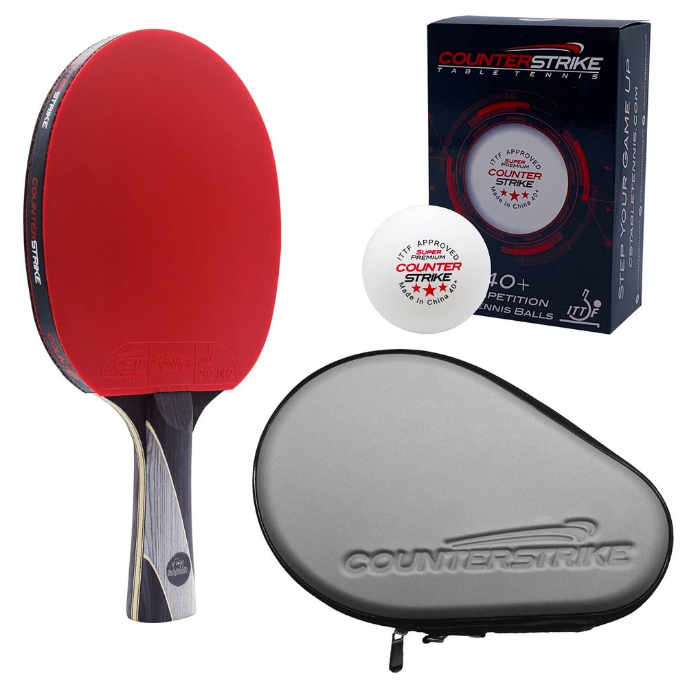 Counterstrike Rally Bandit Ping Pong Paddle Set | 6 Balls | Hard Protective Case | Professional Table Tennis Paddle | ITTF Approved | (Silver Paddle Hard Case)