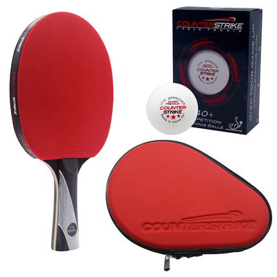 Counterstrike Rally Bandit Ping Pong Paddle Set | 6 Balls | Hard Protective Case | Professional Table Tennis Paddle | ITTF Approved | (Red Paddle Hard Case)