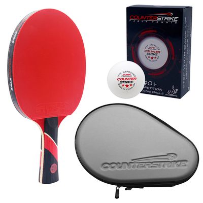 Counterstrike Red Widow Ping Pong Paddle, 6 Balls, & Hard Protective Case | Professional Table Tennis Paddle | Carbon Table Tennis Paddle | ITTF Approved (Silver Paddle Hard Case)