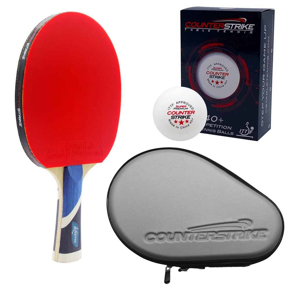 Counterstrike Karma Ping Pong Paddle Set | 6 Balls | Hard Protective Case | Professional Table Tennis Paddle | ITTF Approved | (Silver Paddle Hard Case)