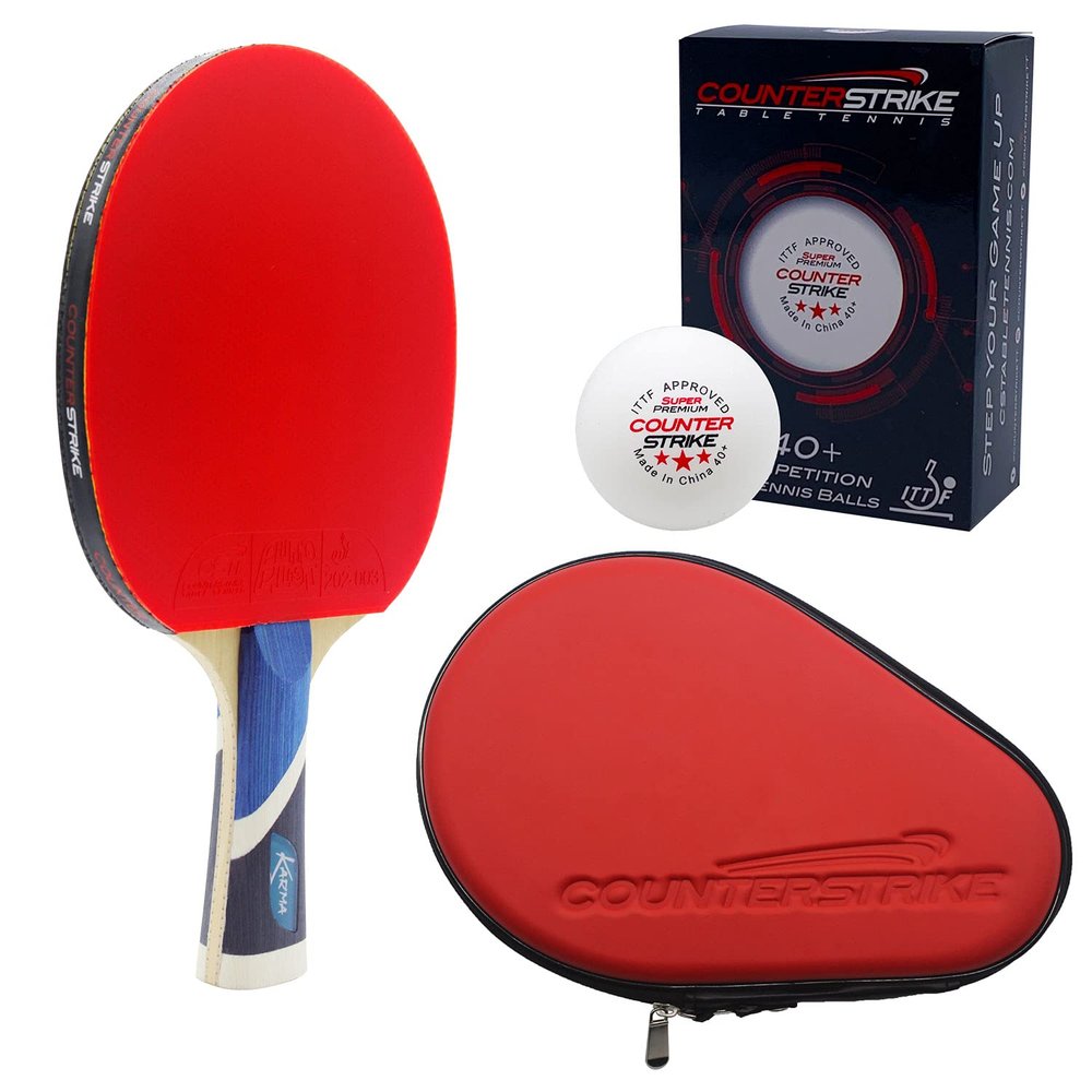 Counterstrike Karma Ping Pong Paddle Set | 6 Balls | Hard Protective Case | Professional Table Tennis Paddle | ITTF Approved | (Red Paddle Hard Case)
