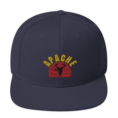 Apache Native American Indigenous 3D Puff Flatbrim Flat Brim Snapback Hat Navy