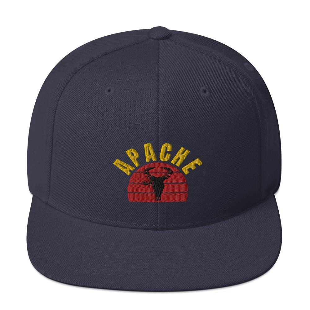 Apache Native American Indigenous 3D Puff Flatbrim Flat Brim Snapback Hat Navy