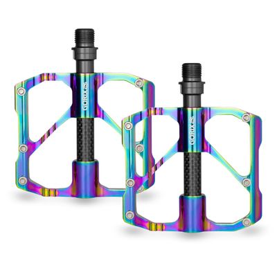 GORIX Bike Flat Pedals Oil Slick Wide CNC Lightweight with Non-Slip Pin Spike Road Mountain MTB Bicycle (GX-FX61)