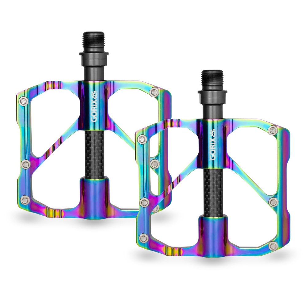 GORIX Bike Flat Pedals Oil Slick Wide CNC Lightweight with Non-Slip Pin Spike Road Mountain MTB Bicycle (GX-FX61)