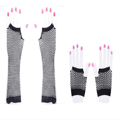 sowaka 2 Pairs Fingerless Fishnet Gloves Long Short Soft Neon Black Novelty Vintage Chic Mesh Gloves for Women Girls Men Cosplay Theme Halloween 80s Parties Favors Accessories
