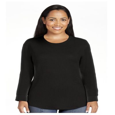 Time and Tru Women's Long Sleeve Thermal Top (Black, Large)