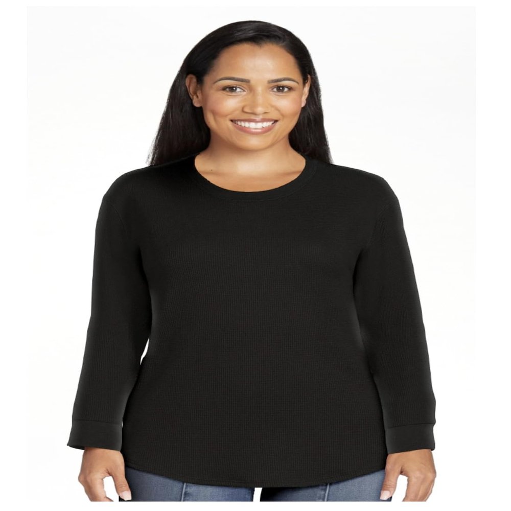 Time and Tru Women's Long Sleeve Thermal Top (Black, Large)