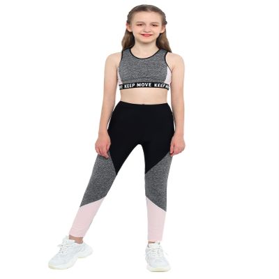Hedmy Kids Girls Two Piece Athletic Outfit Crop Tops with Booty Shorts for Gymnastic Dance Sports Swimsuit Grey 12 Years
