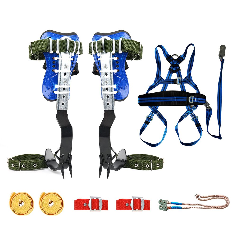 TWSOUL Climbing Spike, Tree Climbing Steps Gear with 5 Point Belt Straps Portable Adjustable Lanyard and Extra Multi-Functional Straps for Outdoor Jungle Survival Fruit Picking