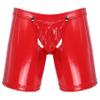 Hedmy Men's Latex PVC Faux Leather Short Pants Solid Buckled Open Crotch Boxer Shorts Hot Pants Red X-Large view 1