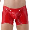 Hedmy Men's Latex PVC Faux Leather Short Pants Solid Buckled Open Crotch Boxer Shorts Hot Pants Red X-Large view 2