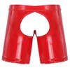 Hedmy Men's Latex PVC Faux Leather Short Pants Solid Buckled Open Crotch Boxer Shorts Hot Pants Red X-Large view 3