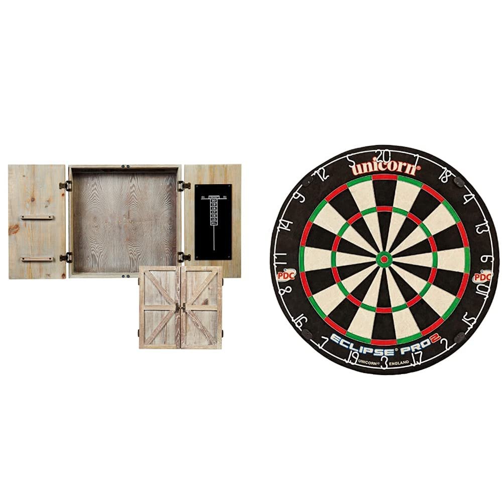 Unicorn American Legend Barnwood Dartboard Cabinet Eclipse Pro2 Dartboard