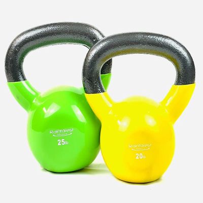Rainforest Basics Vinyl Coated Cast Iron Kettlebell Weight (20 LB + 25 LB - Yellow/Green)