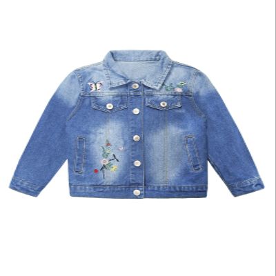 KIDSCOOL SPACE Little Girl Jean Jacket,Flower Embroidered Denim Outfits,Blue,5T