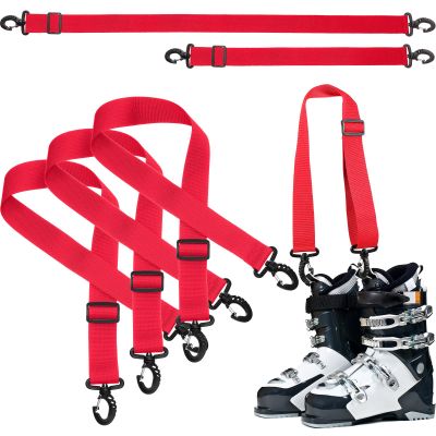 Skylety 4 Pieces Ski Boot Carrier Straps Adjustable Snowboard Strap Shoulder Sling Leash Ice Skates Shoulder Carrier Winter Gear Leash Sport Snowboard Accessories(Red)