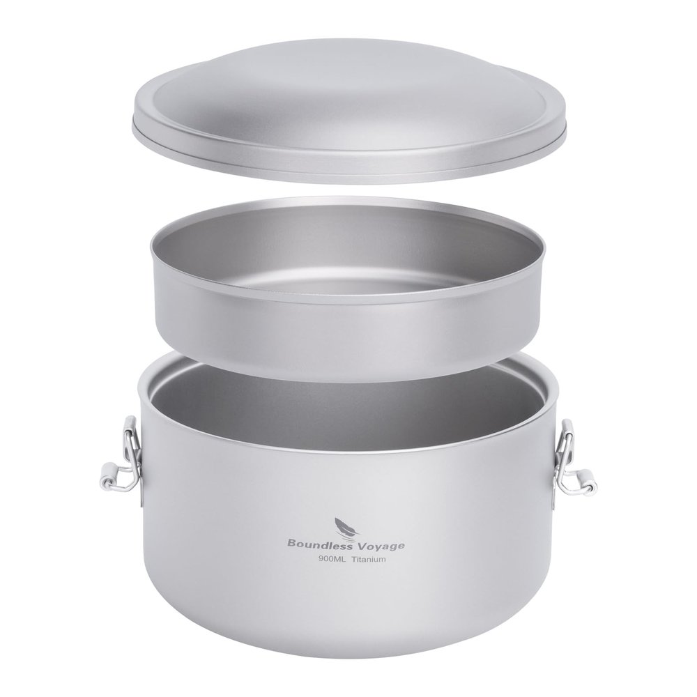 Boundless Voyage 900ml Titanium Canteen Mess Kit with Lid Double-Layer Not Insulated Salad Instant Noodle Bowl Portable for 1 Person Outdoor Camping Household Travel Ti1095T