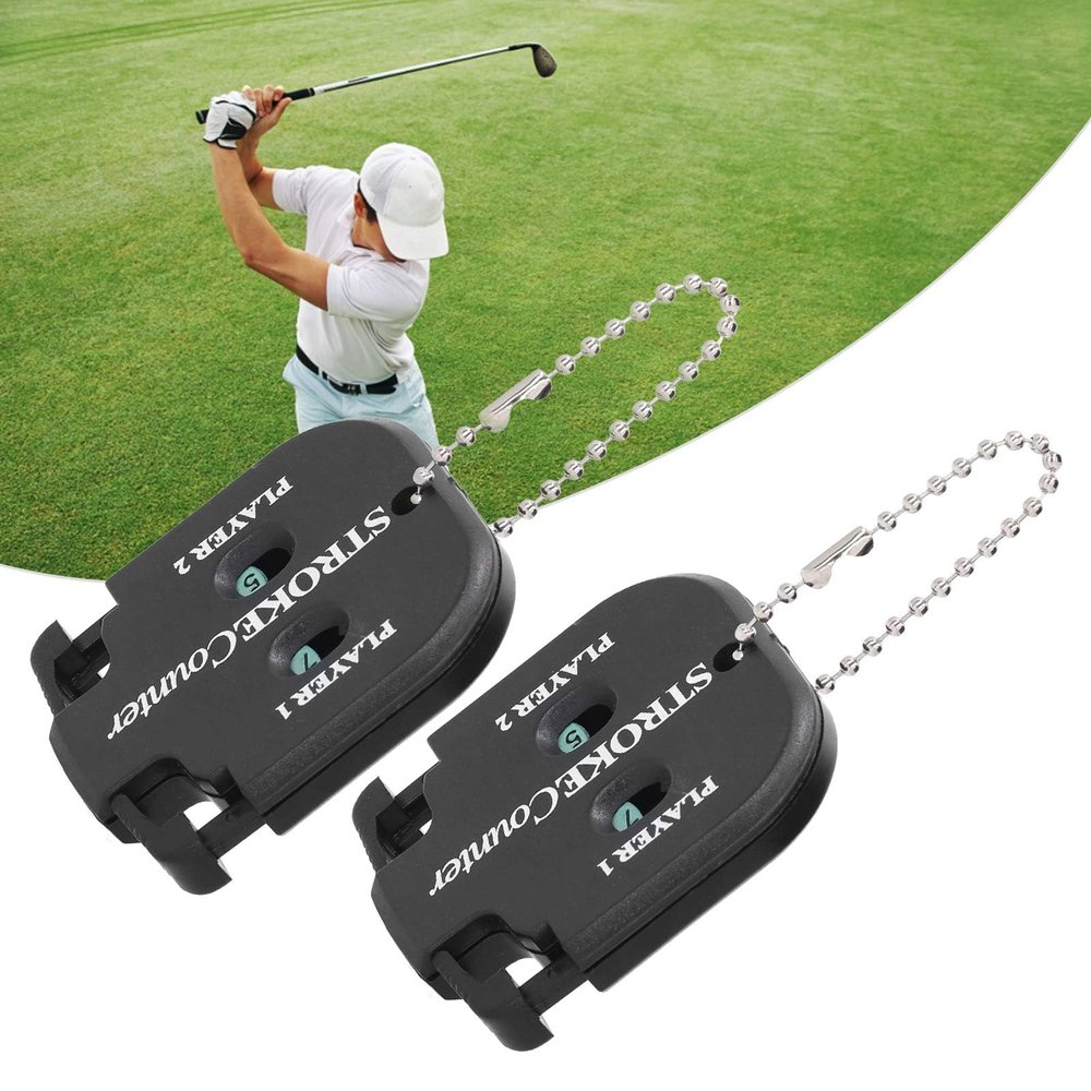 2pcs Golf Stroke Counter,Portable Golf Counter Clicker Mini Golf Stroke Shot Score Counter with Key Chain Black(2.0x2.2 inch)