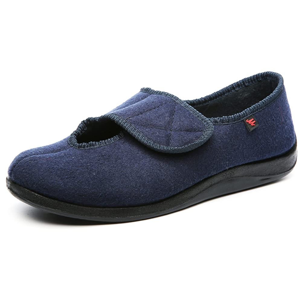 ZJING Men's Diabetic Slippers, Adjustable House Shoes, Plush Fleece Comfortable Non-Skid Relief for Wide Swollen Feet, Elderly, Diabetes, Swelling, Edema, Arthritis,Blue,12