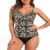 Firpearl Women's Tankini Swimsuits Twist V Neck Swim Top with Shorts Tummy Control Two Piece Bathing Suit US12 Black&Leopard view 3