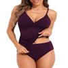 Firpearl Women's Tankini Swimsuits Twist V Neck Swim Top with Shorts Tummy Control Two Piece Bathing Suit US18 Deep Merlot view 1
