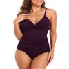 Firpearl Women's Tankini Swimsuits Twist V Neck Swim Top with Shorts Tummy Control Two Piece Bathing Suit US18 Deep Merlot view 2