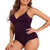 Firpearl Women's Tankini Swimsuits Twist V Neck Swim Top with Shorts Tummy Control Two Piece Bathing Suit US18 Deep Merlot view 3