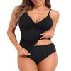 Firpearl Women's Tankini Swimsuits Twist V Neck Swim Top with Shorts Tummy Control Two Piece Bathing Suit US14 Black view 1
