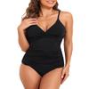 Firpearl Women's Tankini Swimsuits Twist V Neck Swim Top with Shorts Tummy Control Two Piece Bathing Suit US14 Black view 2