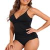 Firpearl Women's Tankini Swimsuits Twist V Neck Swim Top with Shorts Tummy Control Two Piece Bathing Suit US14 Black view 3