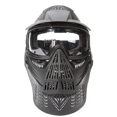 Outdoor Paintball Shooting Face Protection Gear Tactical Full Face PC Mask with Neck Protection Baffle - Black
