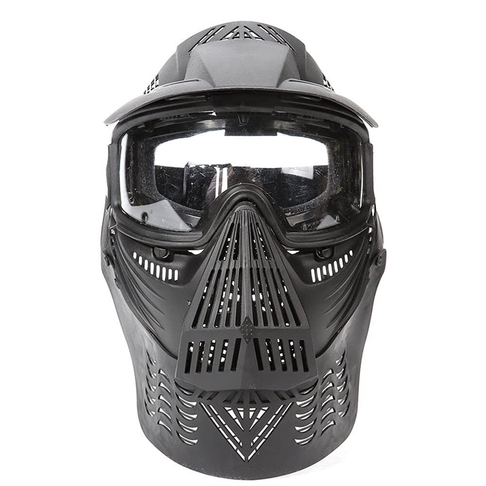 Outdoor Paintball Shooting Face Protection Gear Tactical Full Face PC Mask with Neck Protection Baffle - Black
