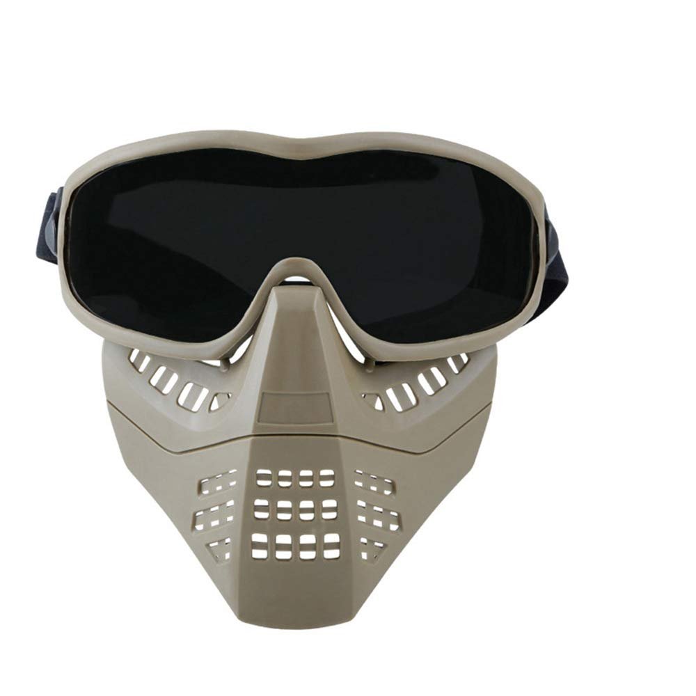 Outdoor Paintball Shooting Face Protection Gear Tactical Fast Helmet Wing Rail Side Rail Swivel Clip Mount Mask with Detachable Goggles - Tan - Black Len