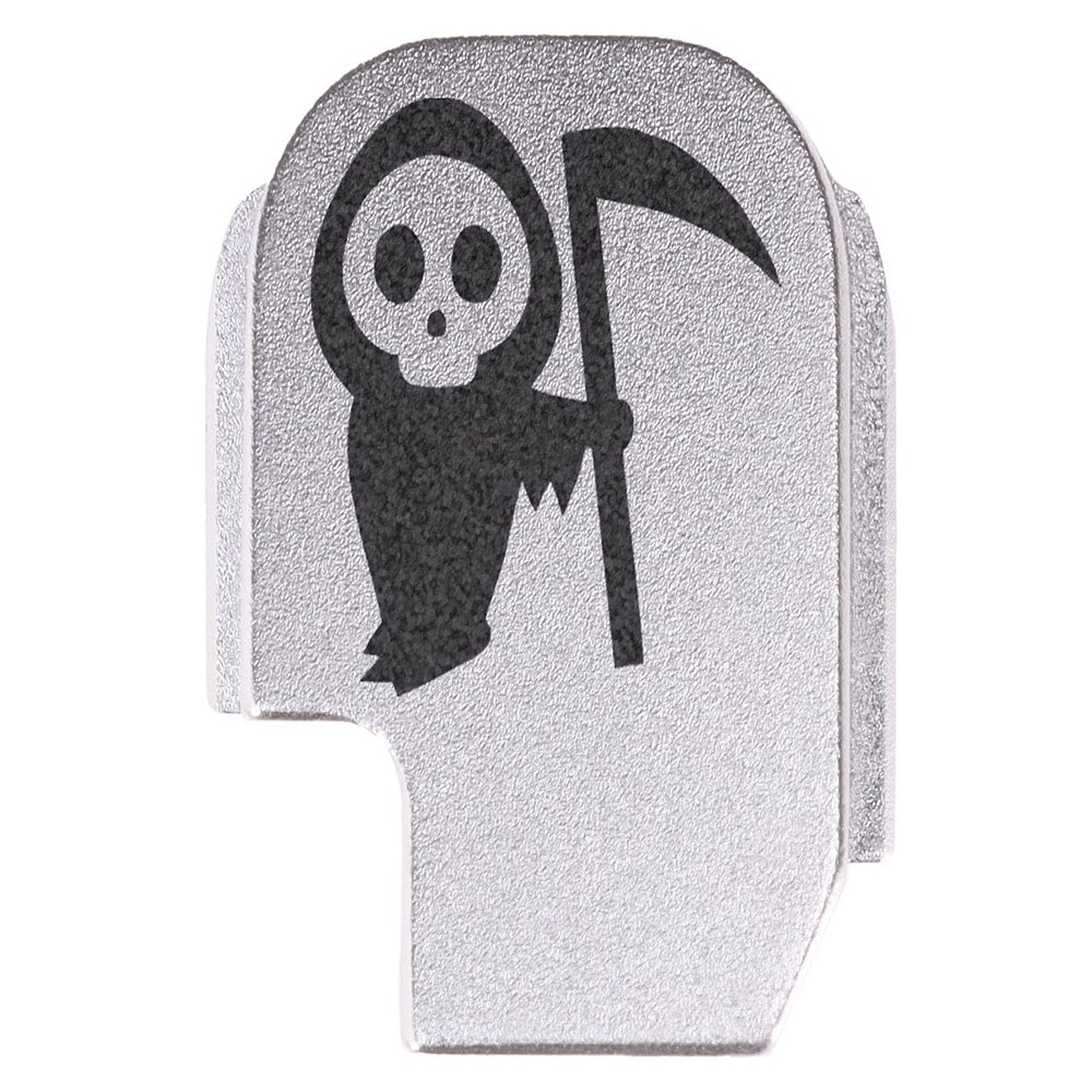 NDZ Performance Rear Slide Cover Plate for Sig P365 P365X P365 XL P365 X Macro P365 Fuse 9mm .380 Laser Engraved Aluminum in Silver - Grim Reaper Baby