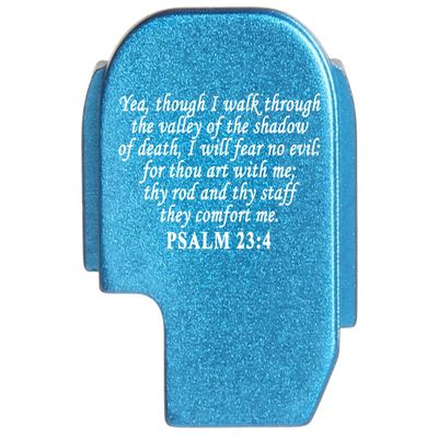NDZ Performance Rear Slide Cover Plate for Sig P365 P365X P365 XL P365 X Macro P365 Fuse 9mm .380 Laser Engraved Aluminum in Blue - Bible Psalm 23:4