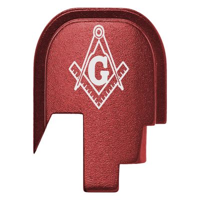 NDZ Performance Slide Cover Back Plate for Smith & Wesson Shield, Shield Plus, Shield M2.0 9mm/.40  CNC Aluminum, Laser Engraved, Made in USA  Red, Masonic Square and Compass