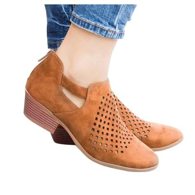 Bcshiye Women's Ankle Boots Low Heels Chunky Cutout Booties Hollow Out Casual Western Shoes Winter Boots