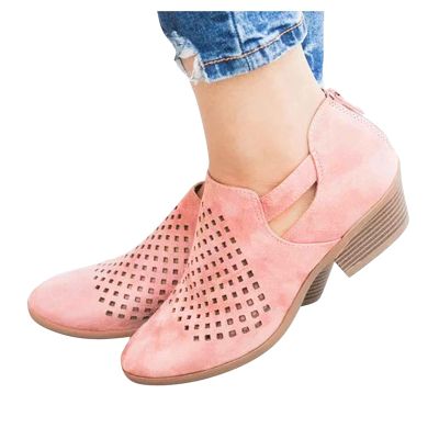 Bcshiye Women's Ankle Boots Low Heels Chunky Cutout Booties Hollow Out Casual Western Shoes Winter Boots